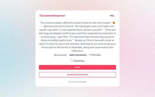 ICommentExporter: Exporta comentarios de Instagram a Excel y CSV - Screenshot 2