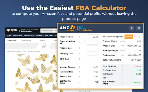 Calculadora FBA Amazon AMZScout: Calcula tus Ganancias Gratis - Screenshot 1