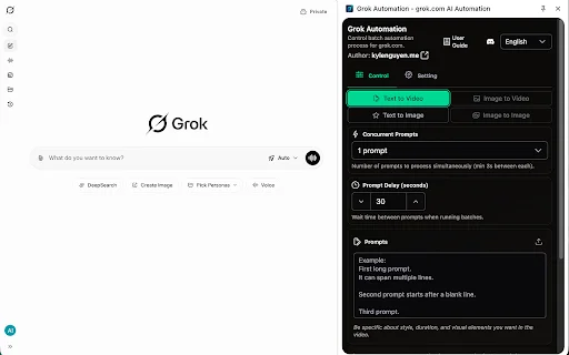 Grok Automation: Automatiza prompts, videos e imágenes en Grok.com - Screenshot 1