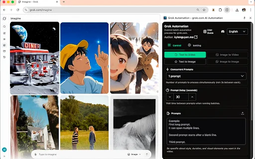 Grok Automation: Automatiza prompts, videos e imágenes en Grok.com - Screenshot 2