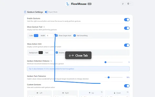 FlowMouse: Gestos de Ratón Eficientes y Privacidad para Chrome - Screenshot 1