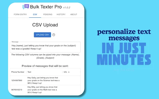 Bulk Texter Pro: Envía mensajes masivos personalizados y ahorra tiempo - Screenshot 1