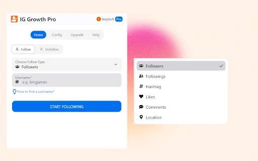 IG Growth Pro: Automatiza tu Instagram y aumenta seguidores - Screenshot 1